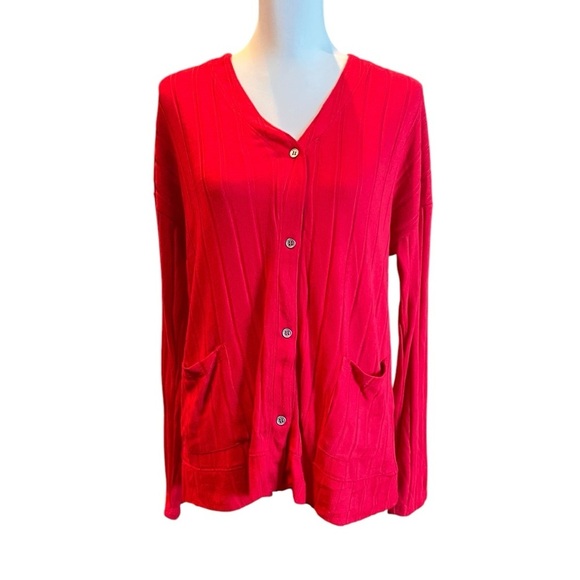 NWOT Jaclyn Intimates Women's Red Cardigan Sweater size medium - Picture 1 of 7